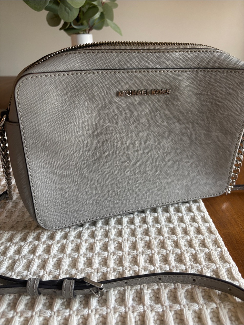 Michael Kors Taupe Saffiano Leather Messenger Bag